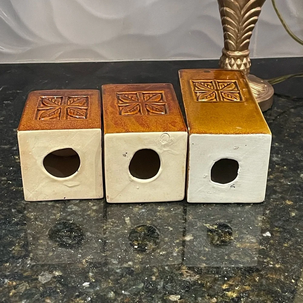 3 Vintage MCM candle holders. Pillar votive candle holders. Glazed ceramic brown